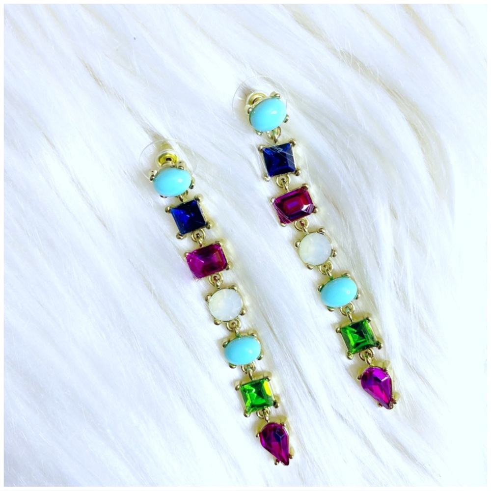 Mary Kay : gold multicolor jeweled colorful dangle drop elegant earrings jewelry
